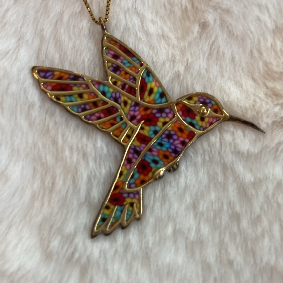 Gold Vermeil & rainbow hummingbird necklace Adina Plastelina - Picture 2 of 7